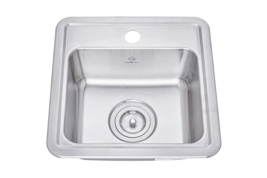 15 in. x 15 in. Hospitality Topmount / Drop-in 18 Gauge Stainless Steel Single Bowl Bar & Prep Sink ADA Compliant