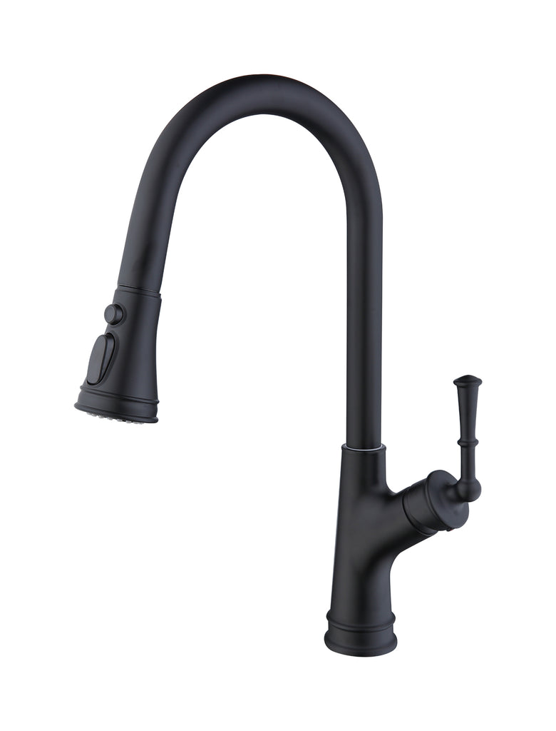 2TONE Solid Brass Kitchen Faucet with 3-Way Pull Down Sprayer and Power Sweep | Single Handle Matte Black Kitchen Faucet | Modern High Arc Pre-rinse Sprayer Faucet
