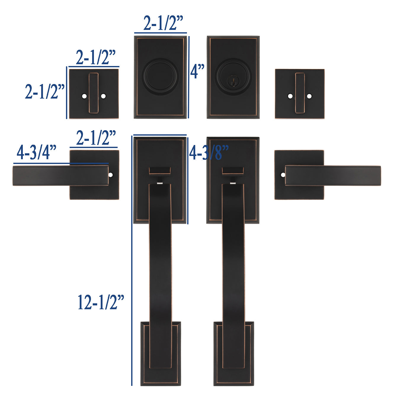 CozyBlock Double Door Handle Sets with Single Cylinder Deadbolt, Rectangular Adjustable Entry Door Lock Sets with Dummy