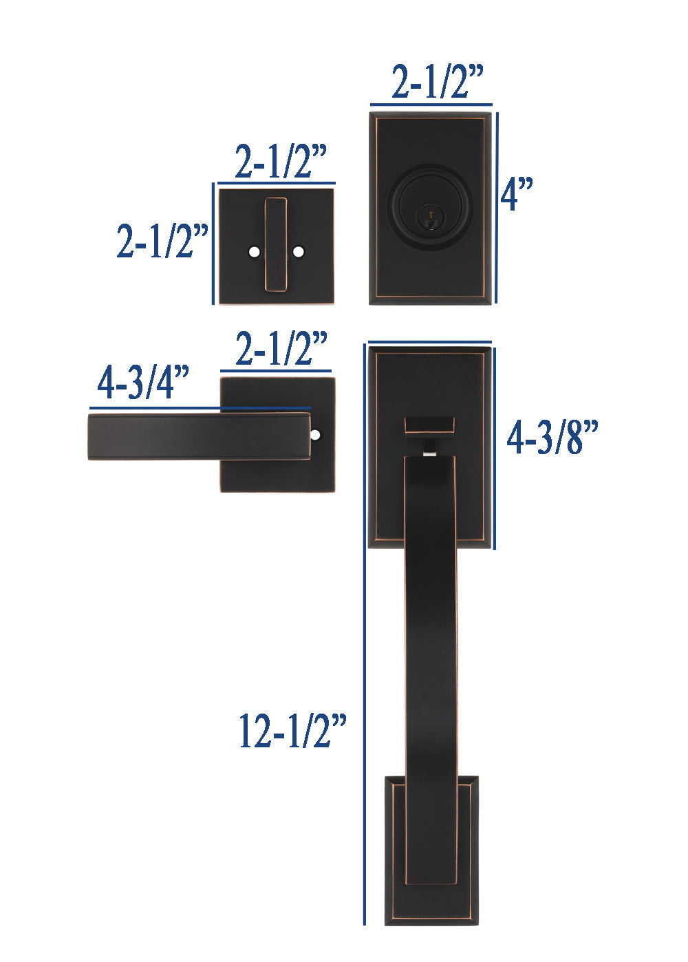 CozyBlock Single Door Handle Set with Single Cylinder Deadbolt, Rectangular Adjustable Entry Door Lock Set