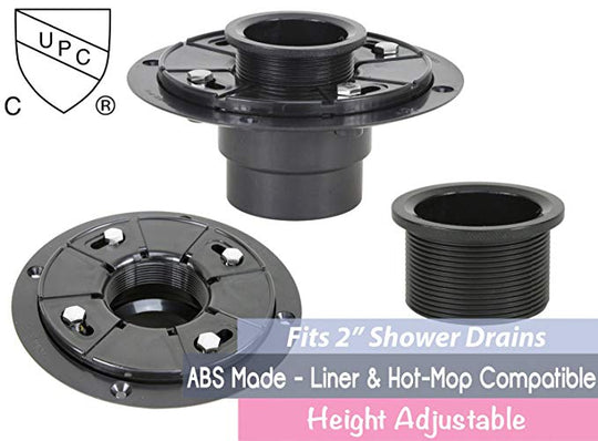 2 in. ABS Bathroom Shower Drain Base Flange for Linear / Square  Drain - Threaded Adaptor Included
