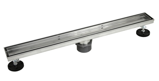 Bathroom Shower Linear Drain 2-sided Reversible Tile Insert Grate Brushed 304 Stainless Steel with Threaded Adaptor and Adjustable Leveling Feet