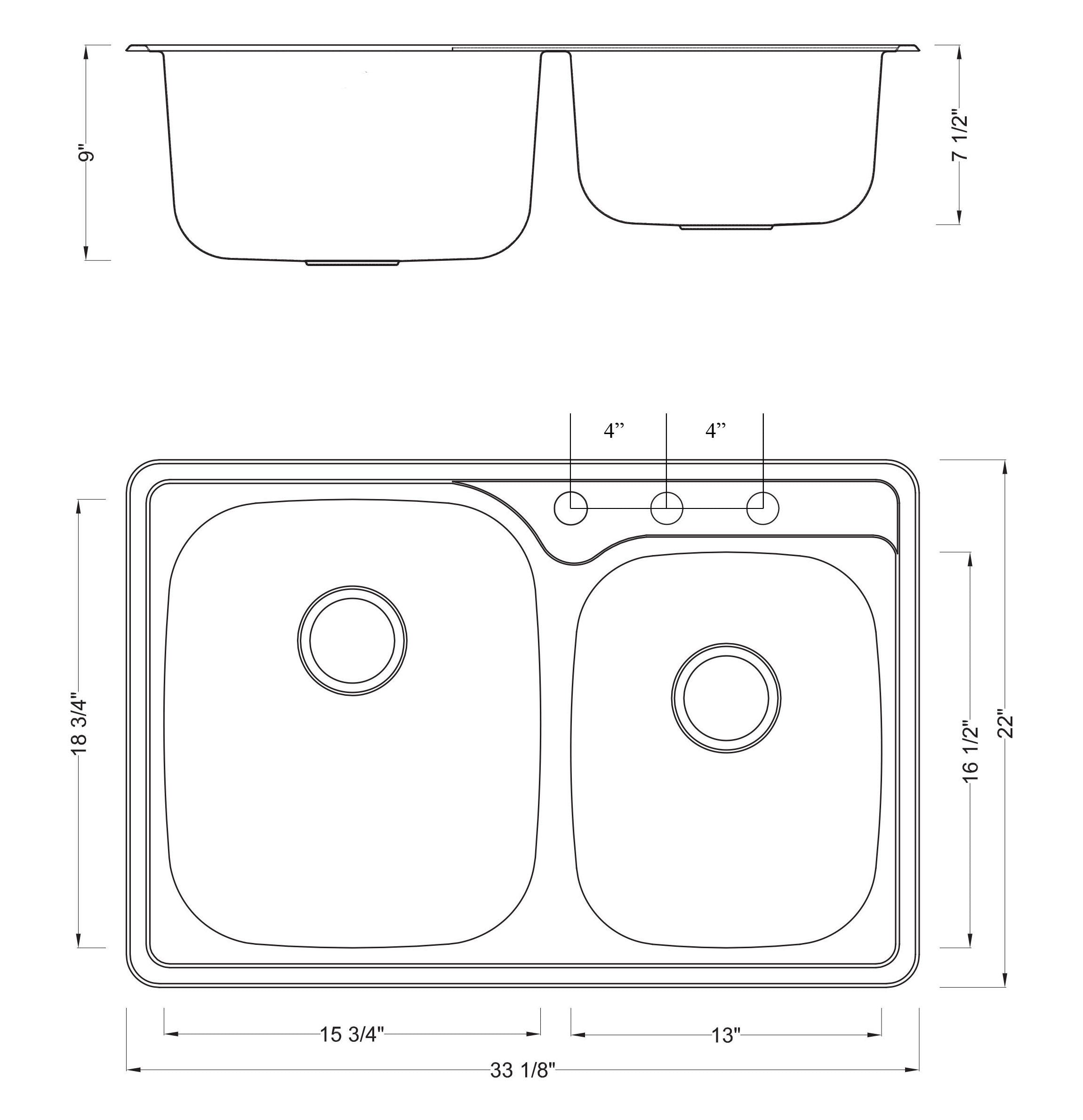 33 in. x 22 in. Topmount / Drop-in 18 Gauge Stainless Steel Double Bowl (60/40) Kitchen Sink with 9 in. Deep