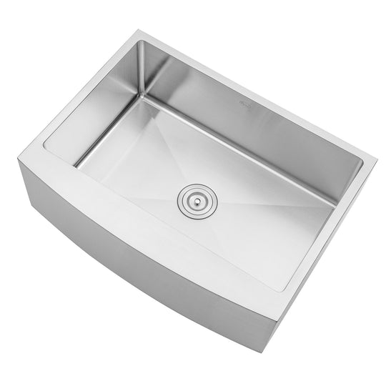 Farmhouse Apron Curve Front 16 Gauge Stainless Steel Single Bowl Kitchen Sink with 15mm Radius Corner Design
