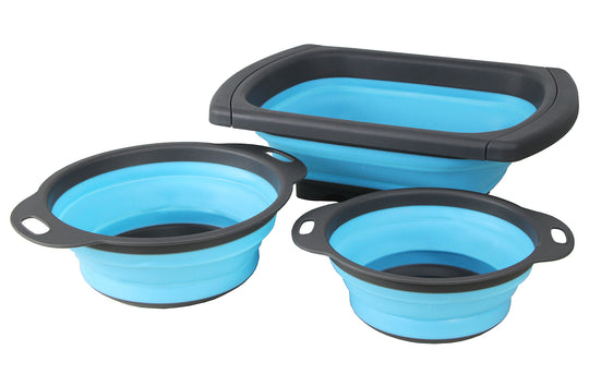 Collapsible Kitchen Silicone Colander Set of 3 - Colander with Handles, Kitchen Folding Strainers, 2, 3, 6 Quart Capacity – Pasta, fruits, Vegetables, Small-wares Strainers