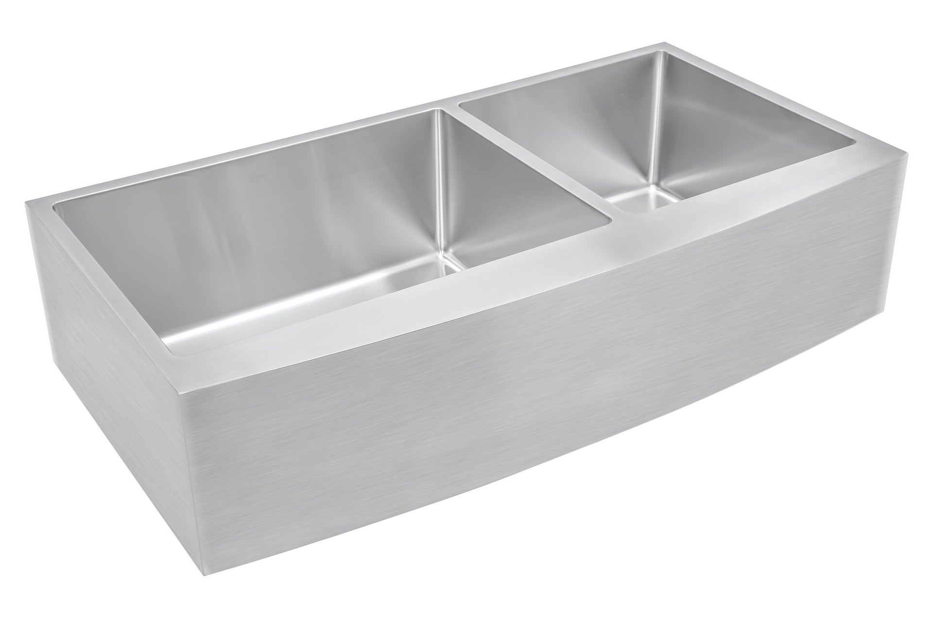 Farmhouse Apron Curve Front 16 Gauge Stainless Steel Double Bowl 60/40 Offset Kitchen Sink with 15mm Radius Corner Design