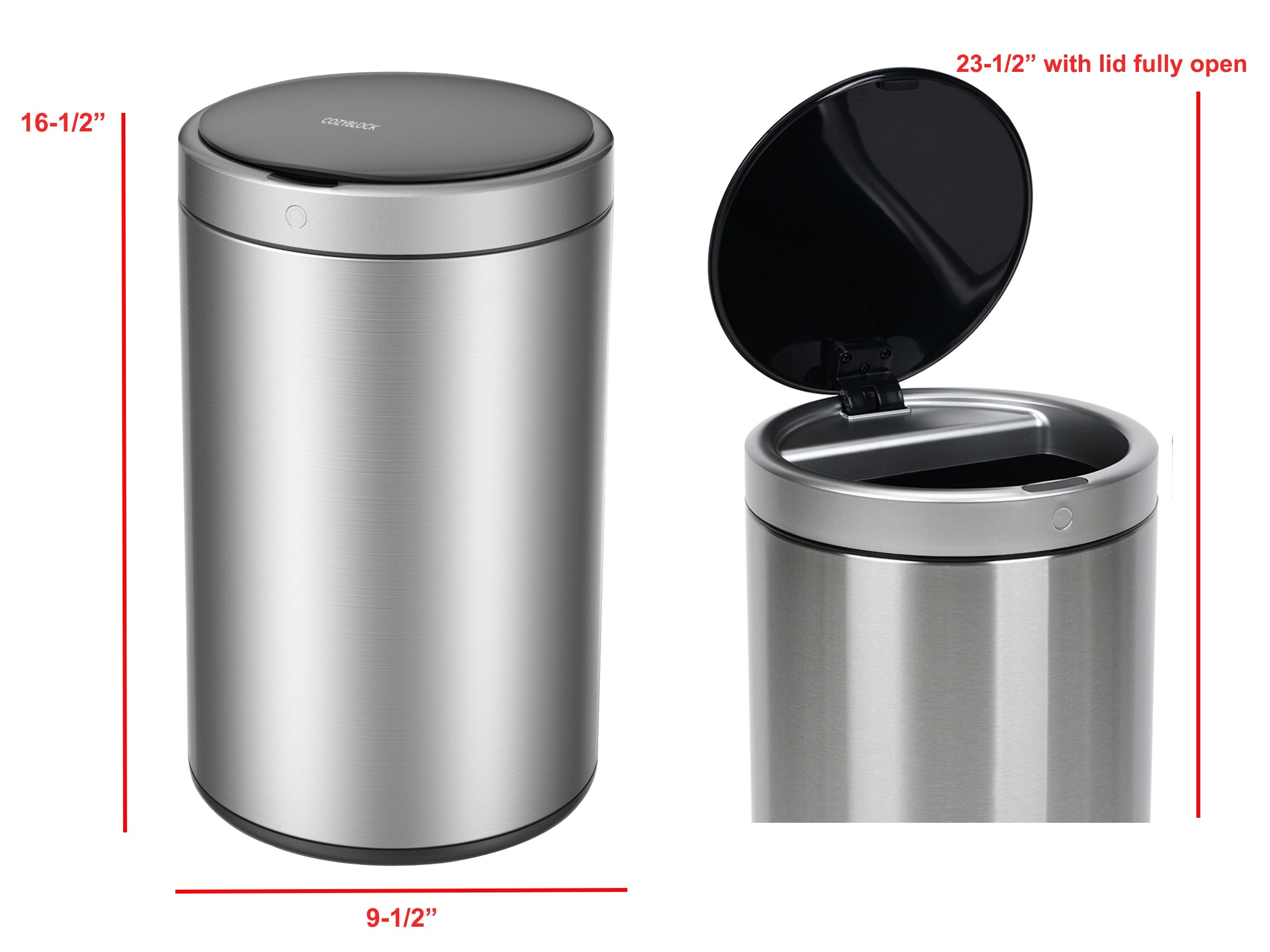 CozyBlock 3.2 Gallon 12L Automatic Trash Can, Stainless Steel Touchless Motion Sensor Bin, Quiet Soft Close Lid, IPX4 Waterproof