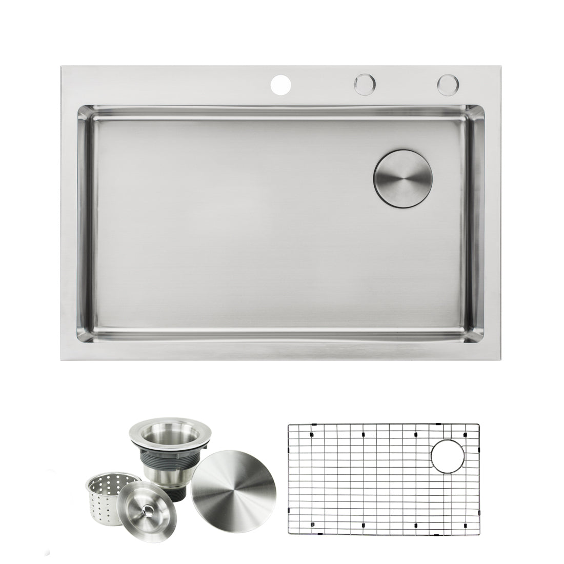 Offset Drain Opening Drop-In / Topmount 16 Gauge Stainless Steel Single Bowl Kitchen Sink 15mm Tight Radius Includes Bottom Protective Grid & Strainer