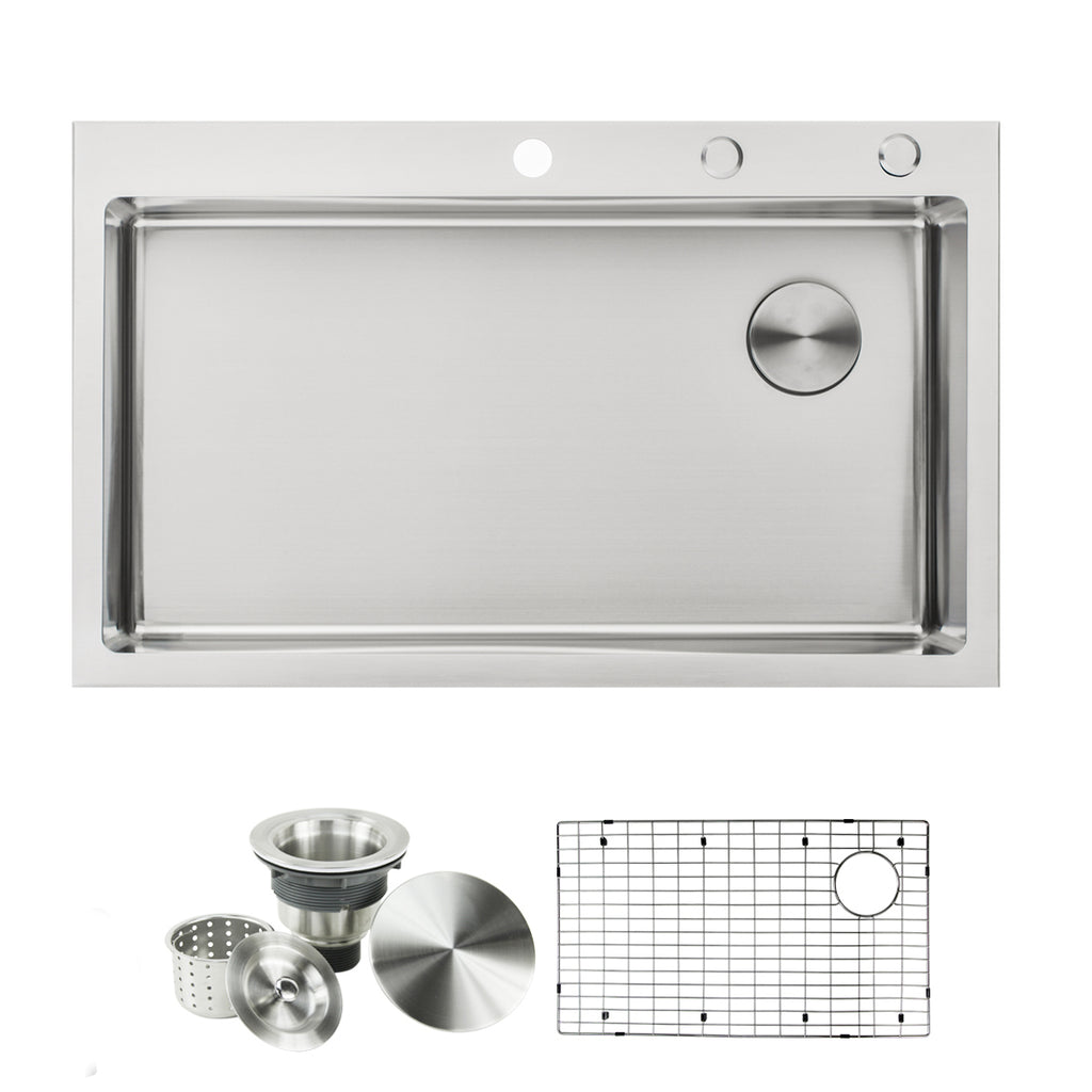 Offset Drain Opening Drop-In / Topmount 16 Gauge Stainless Steel Single Bowl Kitchen Sink 15mm Tight Radius Includes Bottom Protective Grid & Strainer