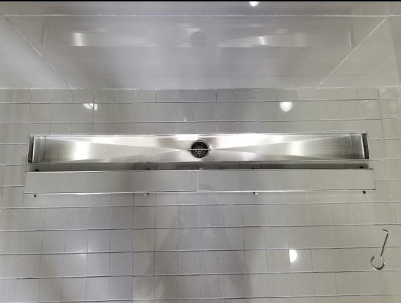 Bathroom Shower Linear Drain 2-sided Reversible Tile Insert Grate Brushed 304 Stainless Steel with Threaded Adaptor and Adjustable Leveling Feet