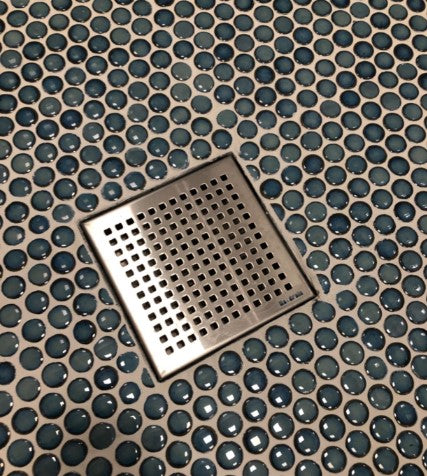 Bathroom Shower Square Drain Square Checker Pattern Grate Brushed 304 Stainless Steel with Threaded Adaptor