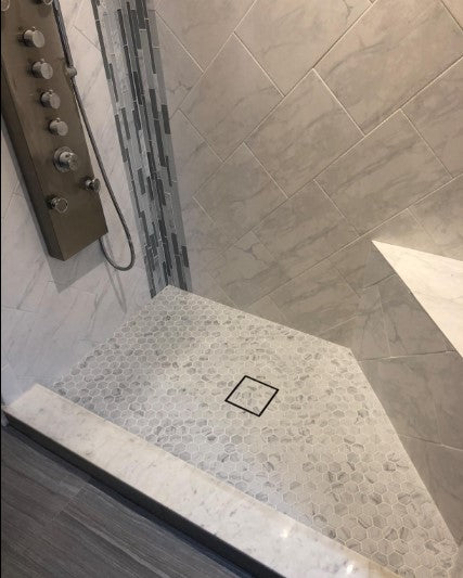 Square Shower Drain Assembly Kit with Pebbles Pattern, Polished Stainless Steel Grate Cover, WarmlyYours Pro Gen II ABS