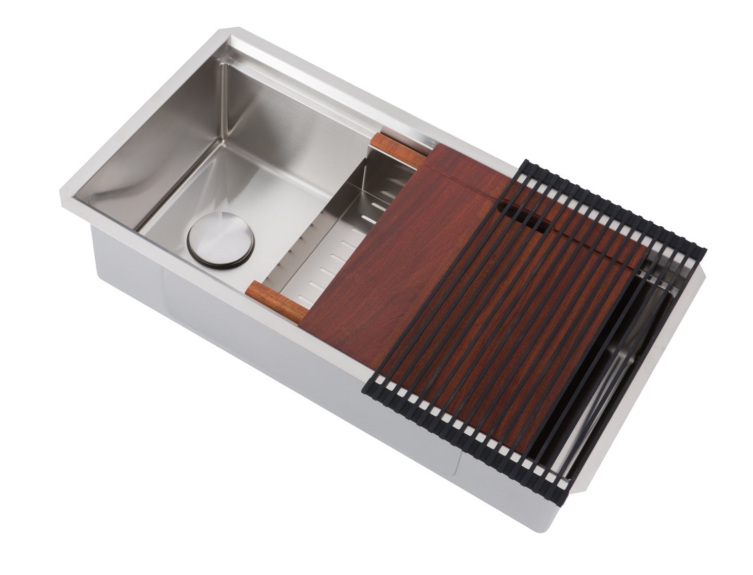 Workstation Undermount 16 Gauge Stainless Steel Single Bowl Kitchen Sink w/ Integrated Ledge, 15mm Tight Radius with Premium Accessories