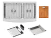 Enthous Workstation Farmhouse Apron 16 Gauge Double Bowl Stainless Steel Kitchen Sink w/ Integrated Ledge, 15mm Tight Radius, Premium Accessories – Dish Rack, Colander, Cutting-board, Grid