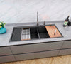 48 in. Workstation Topmount / Drop-in Nano Black 16 Gauge Stainless Steel Double Bowl Kitchen Sink Integrated Ledge Tight Radius w/ Premium Accessories