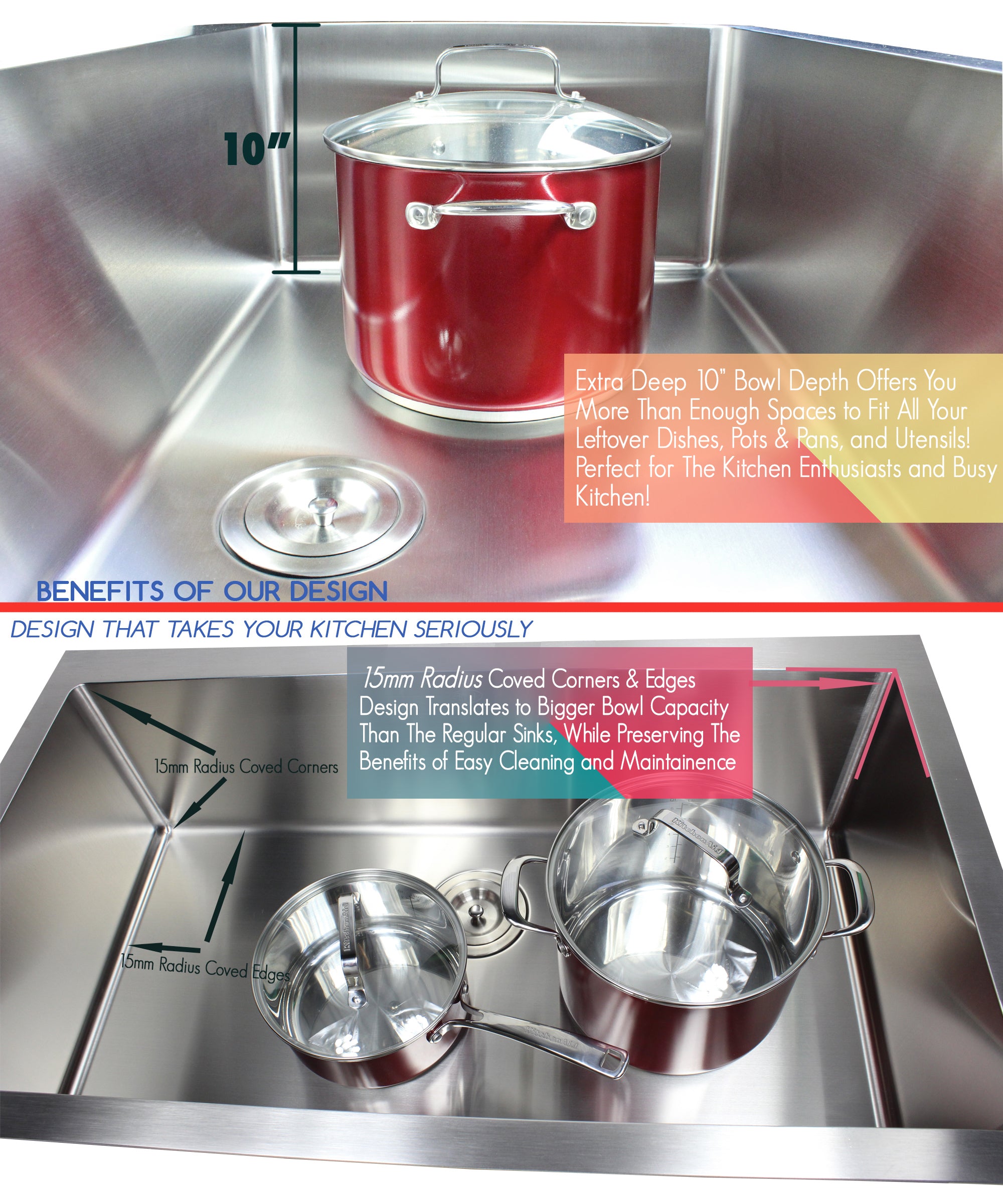 Undermount 16 Gauge Stainless Steel Single Bowl Kitchen Sink with 15mm Radius Corner Design