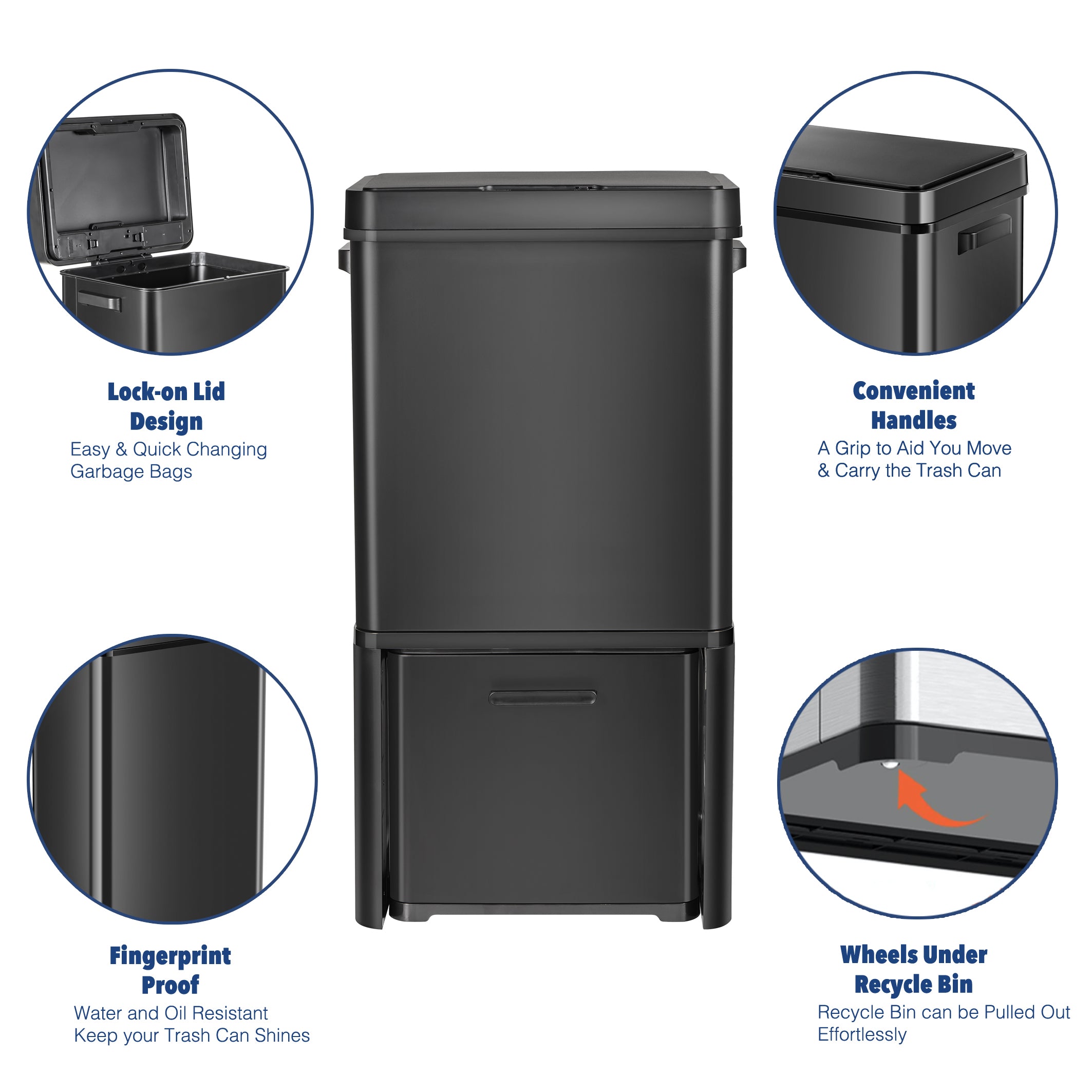 CozyBlock 20 Gallon Automatic Trash Can, Black Steel Touchless Motion Sensor Bin, Wide Opening Soft Close Lid, 75L, Large Capacity Slim Design